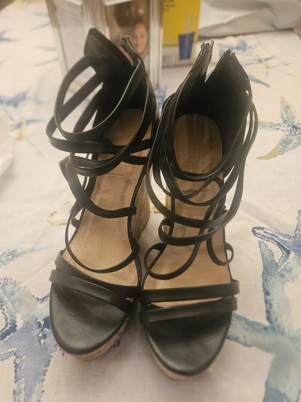 Charlotte Russe Black Strappy Cork Wedge Sandals. Very Good Condition.